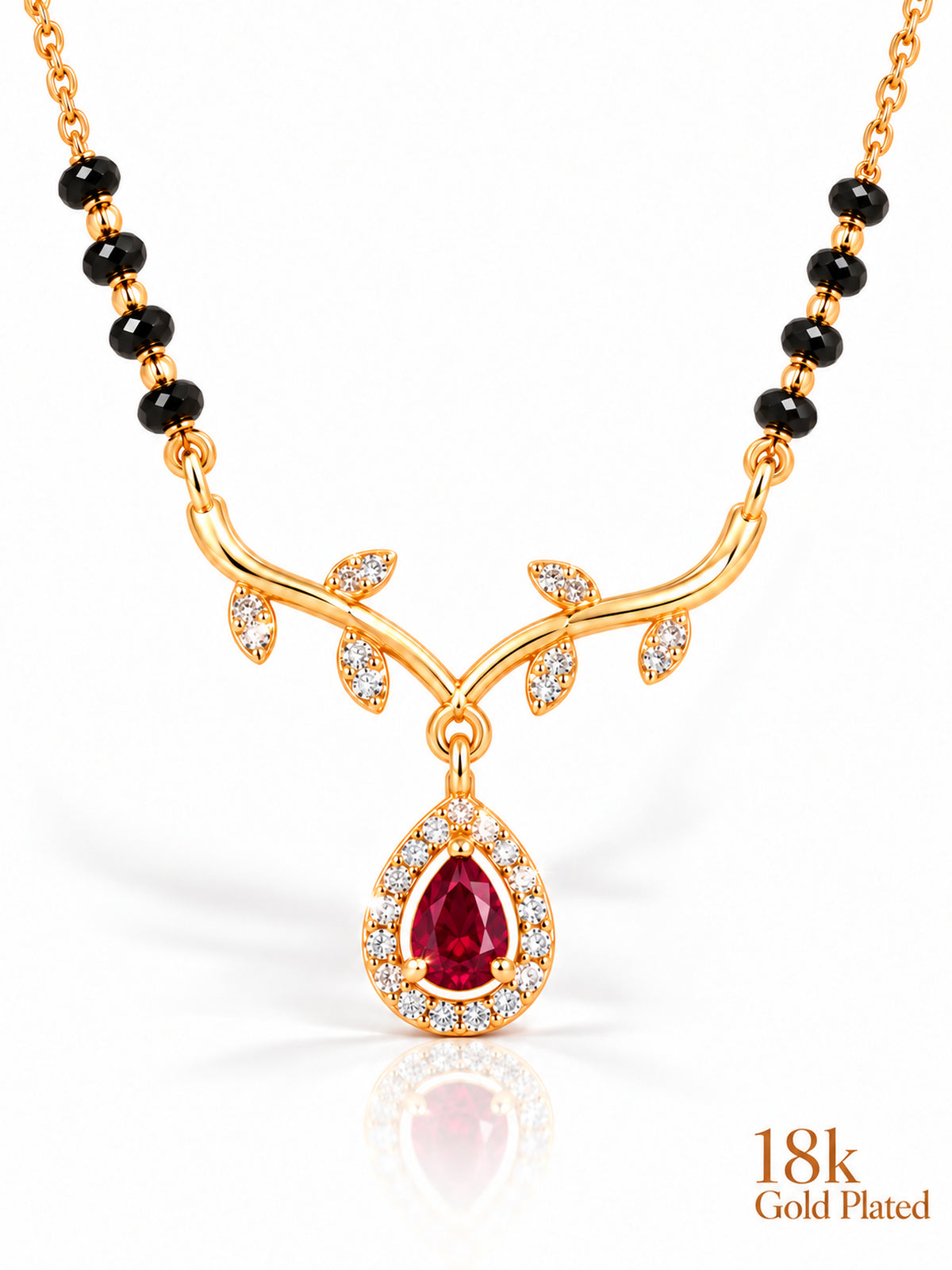 Botanical Vine Pear Drop mangalsutra closeup red v1