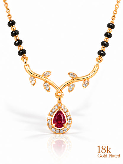 Botanical Vine Pear Drop mangalsutra closeup red v1