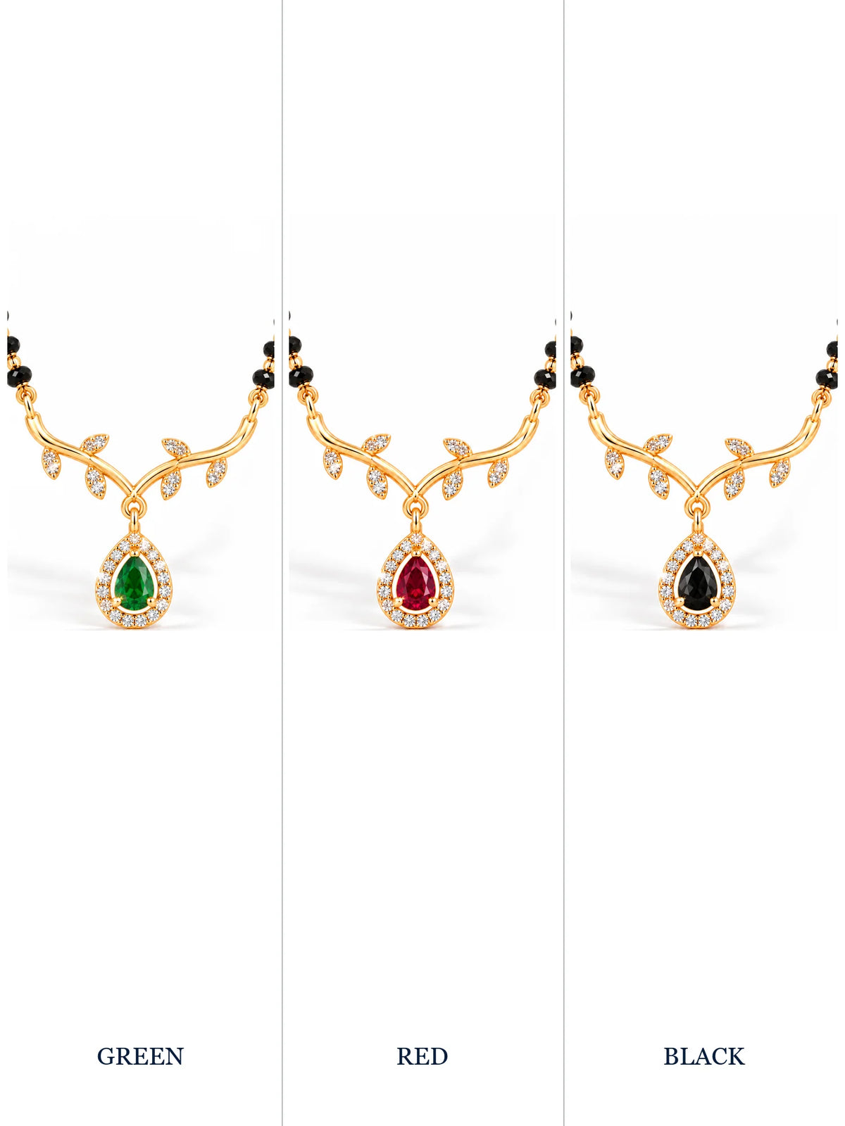 Botanical Vine Pear Drop 18K Gold Plated Mangalsutra colour comparison with visible chain