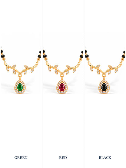 Botanical Vine Pear Drop 18K Gold Plated Mangalsutra colour comparison with visible chain