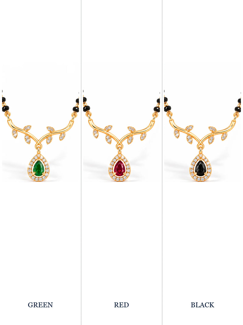 Botanical Vine Pear Drop 18K Gold Plated Mangalsutra colour comparison with visible chain