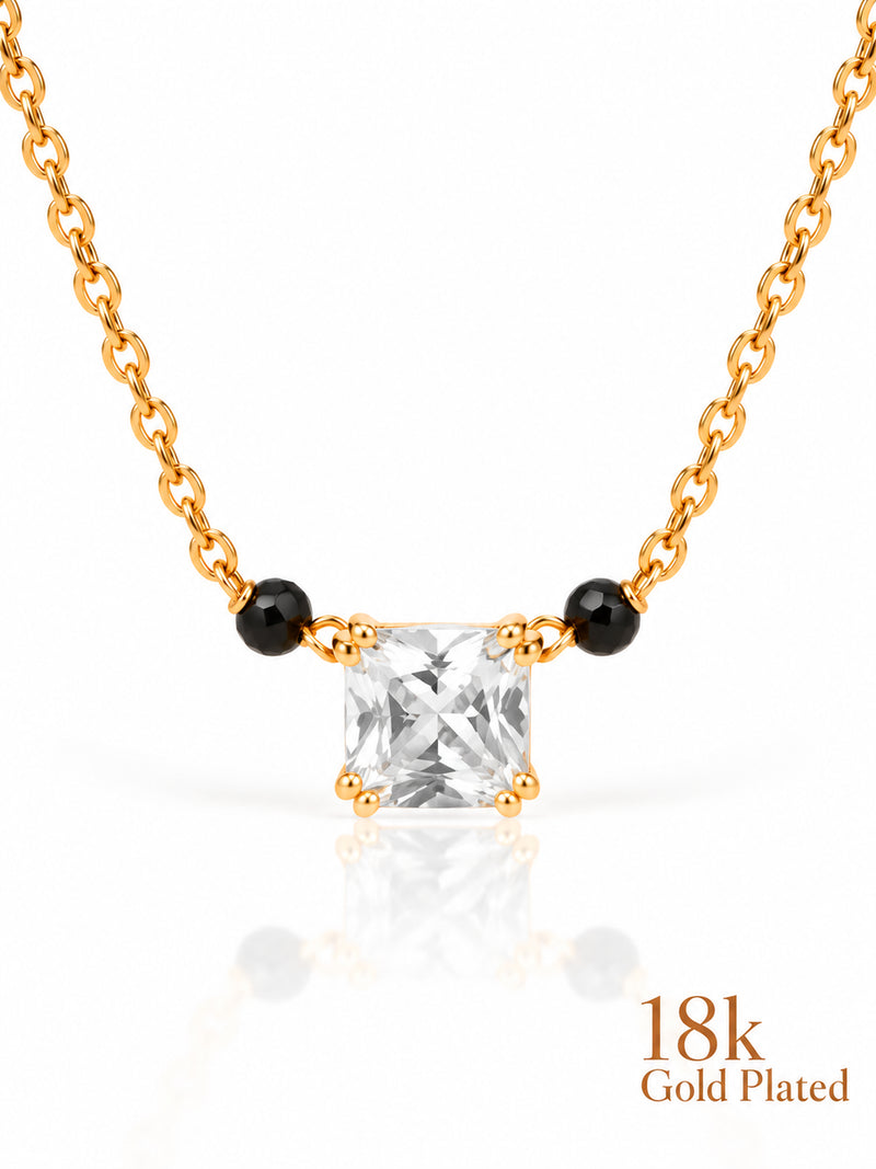 Cushion Solitaire 18K Gold Plated Mangalsutra — closeup v1