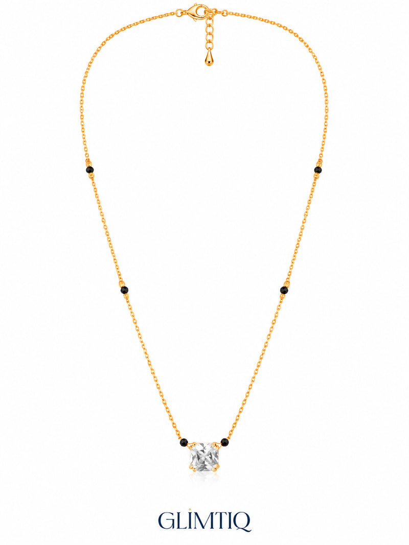 Cushion Solitaire 18K Gold Plated Mangalsutra — full v1