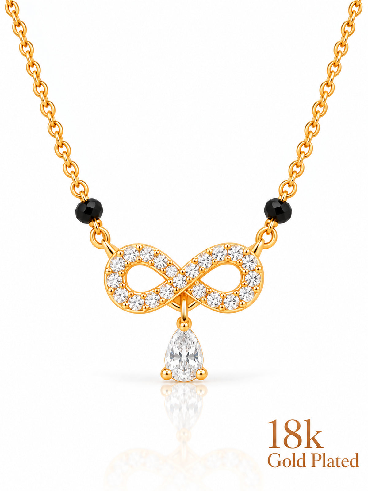 Infinity Pear Drop 18K Gold Plated Mangalsutra — closeup v1