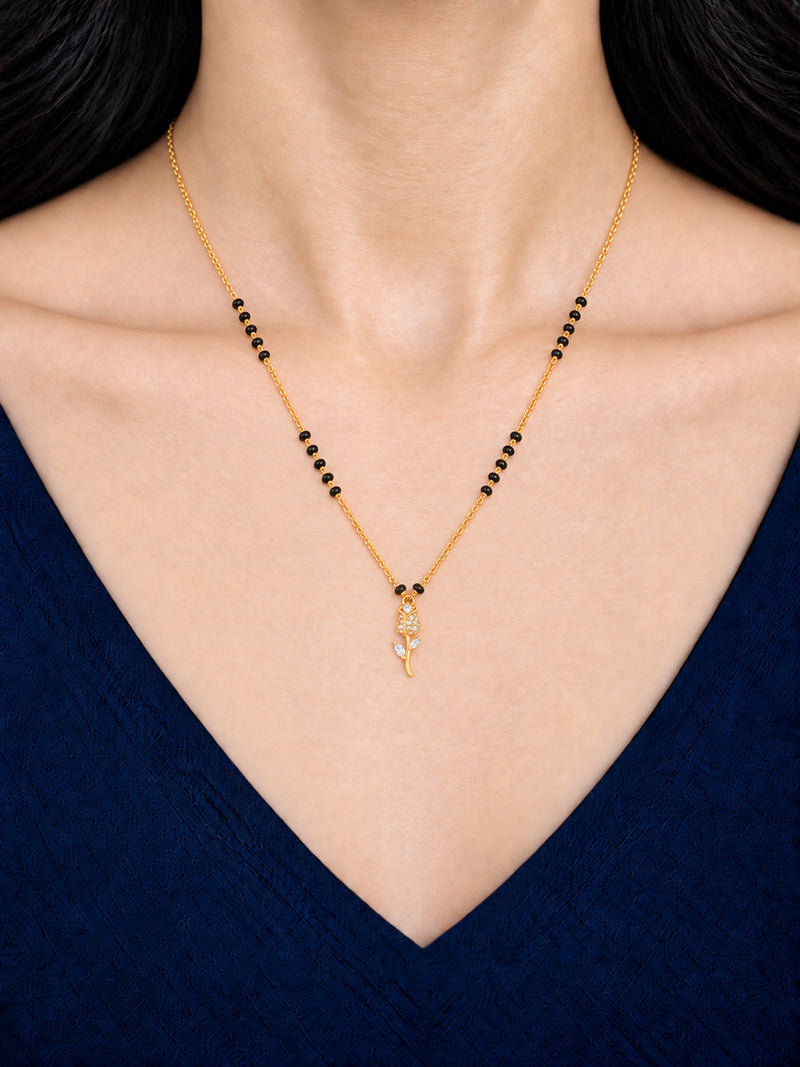 Model wearing Rose Stem mangalsutra