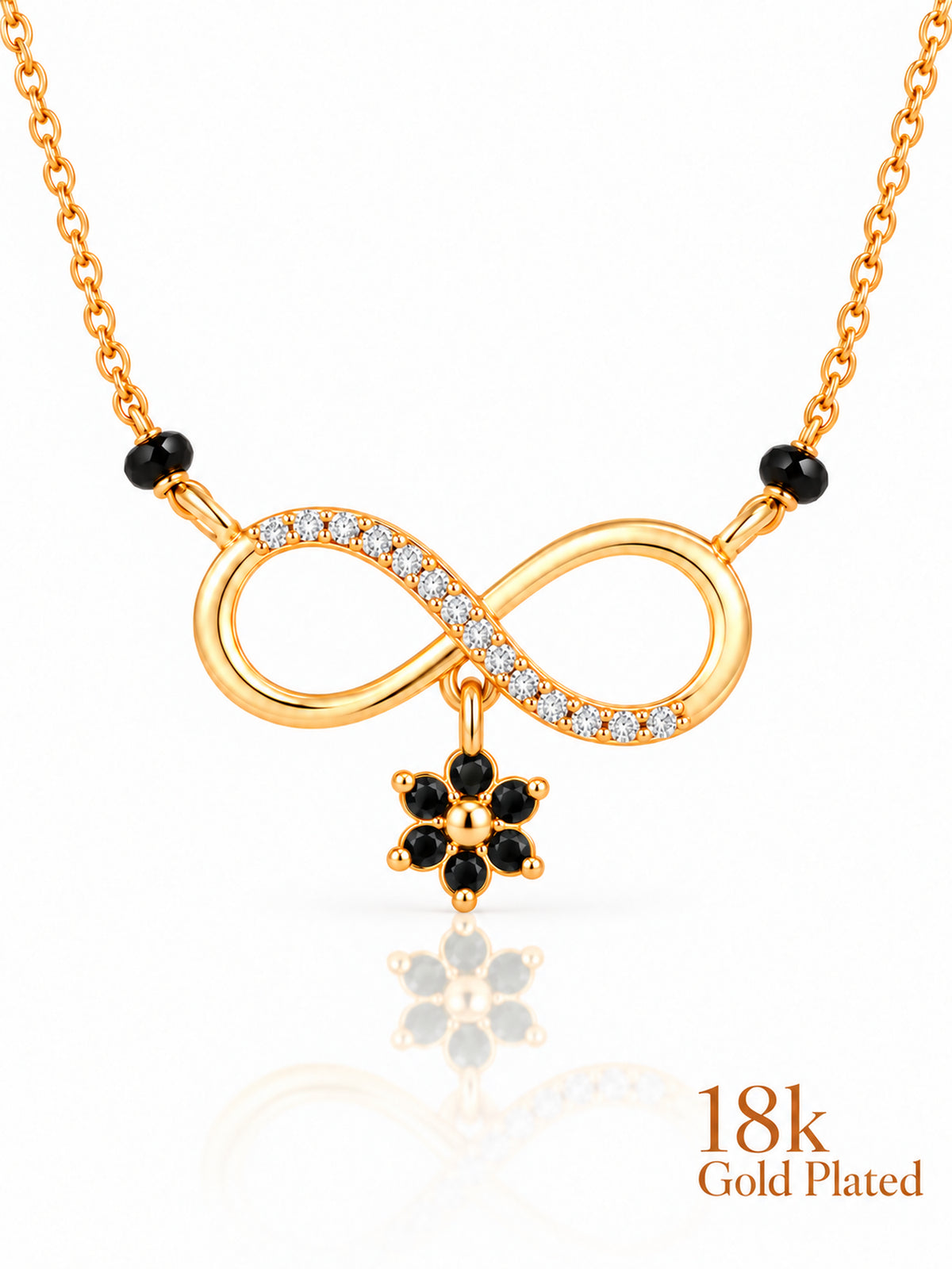Infinity Floral Drop 18K Gold Plated Mangalsutra — closeup black v1