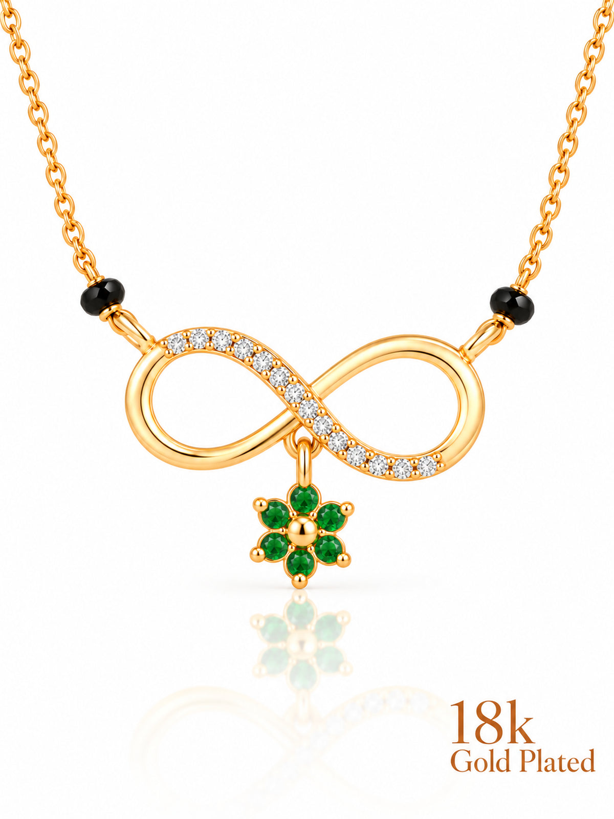 Infinity Floral Drop 18K Gold Plated Mangalsutra — closeup green v1