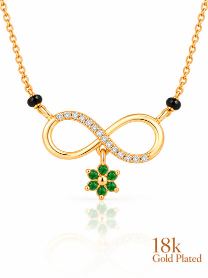 Infinity Floral Drop 18K Gold Plated Mangalsutra — closeup green v1