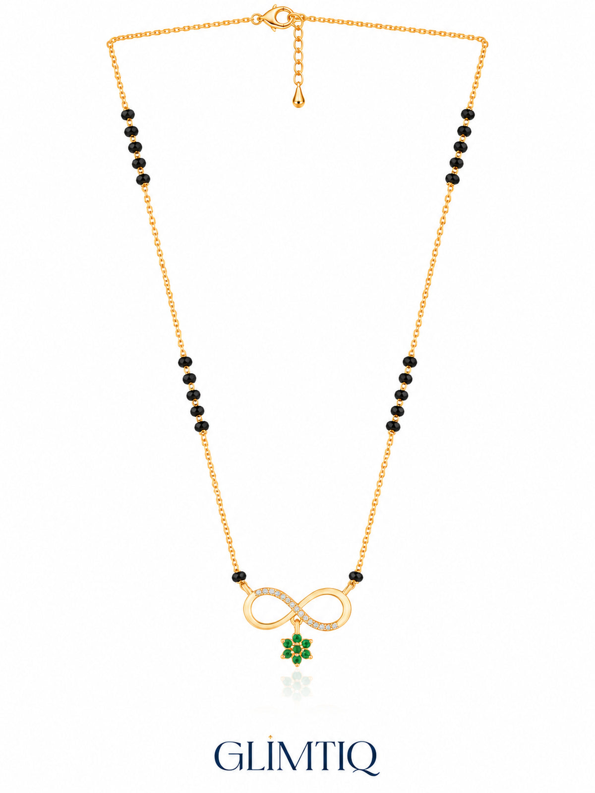 Infinity Floral Drop 18K Gold Plated Mangalsutra — full green v1