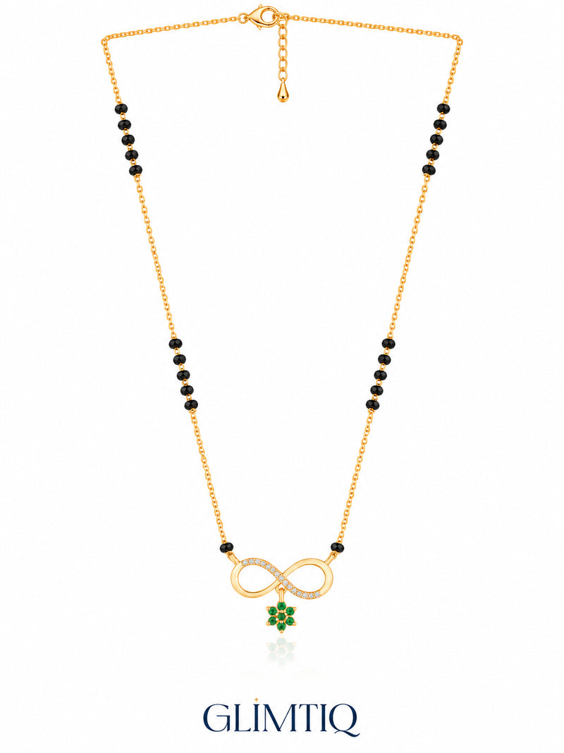 Infinity Floral Drop 18K Gold Plated Mangalsutra — full green v1