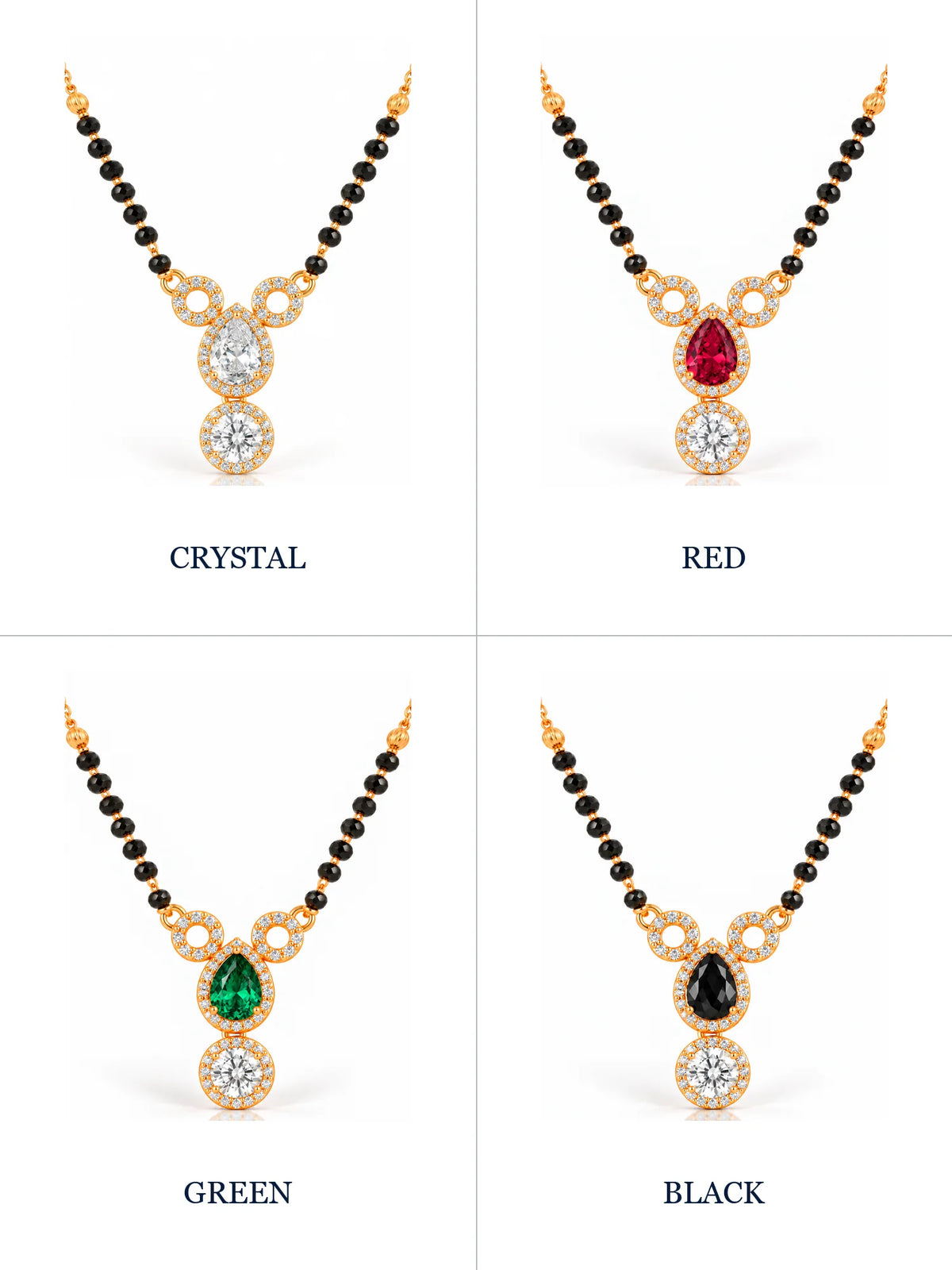 Dual Halo Solitaire Drop 18K Gold Plated Mangalsutra colour comparison with visible chain