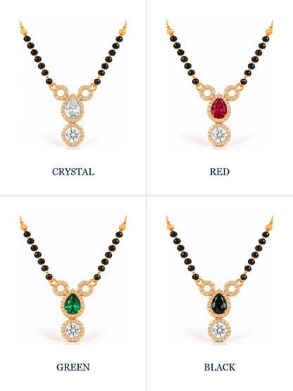 Dual Halo Solitaire Drop 18K Gold Plated Mangalsutra colour comparison with visible chain