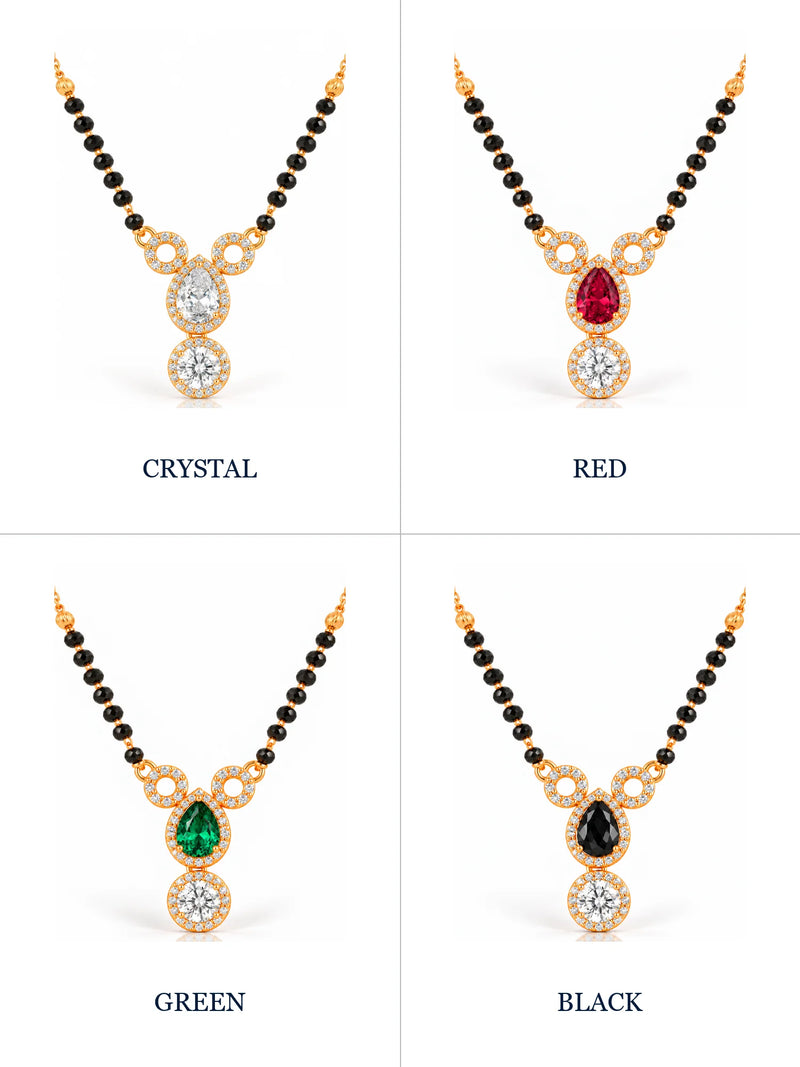 Dual Halo Solitaire Drop 18K Gold Plated Mangalsutra colour comparison with visible chain