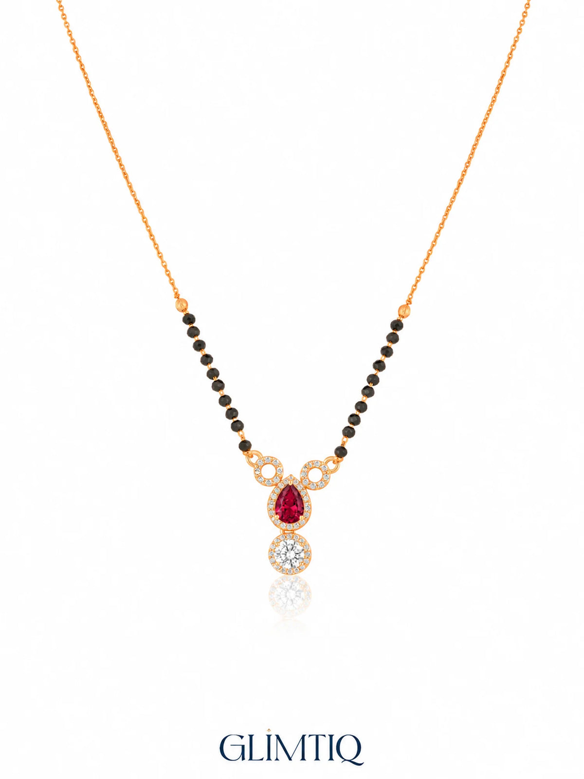 Dual Halo Solitaire Drop 18K Gold Plated Mangalsutra Red studio view