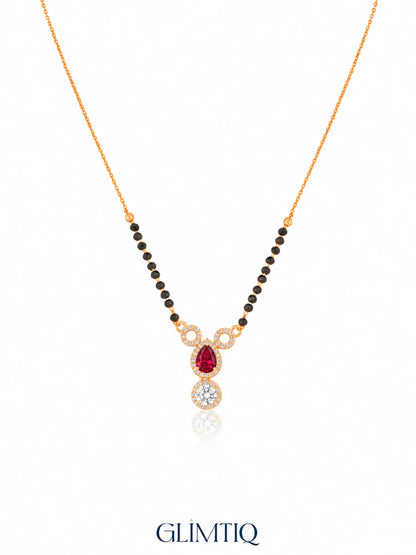 Dual Halo Solitaire Drop 18K Gold Plated Mangalsutra Red studio view