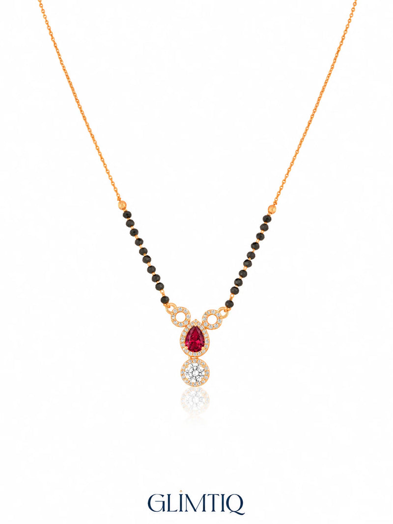 Dual Halo Solitaire Drop 18K Gold Plated Mangalsutra Red studio view