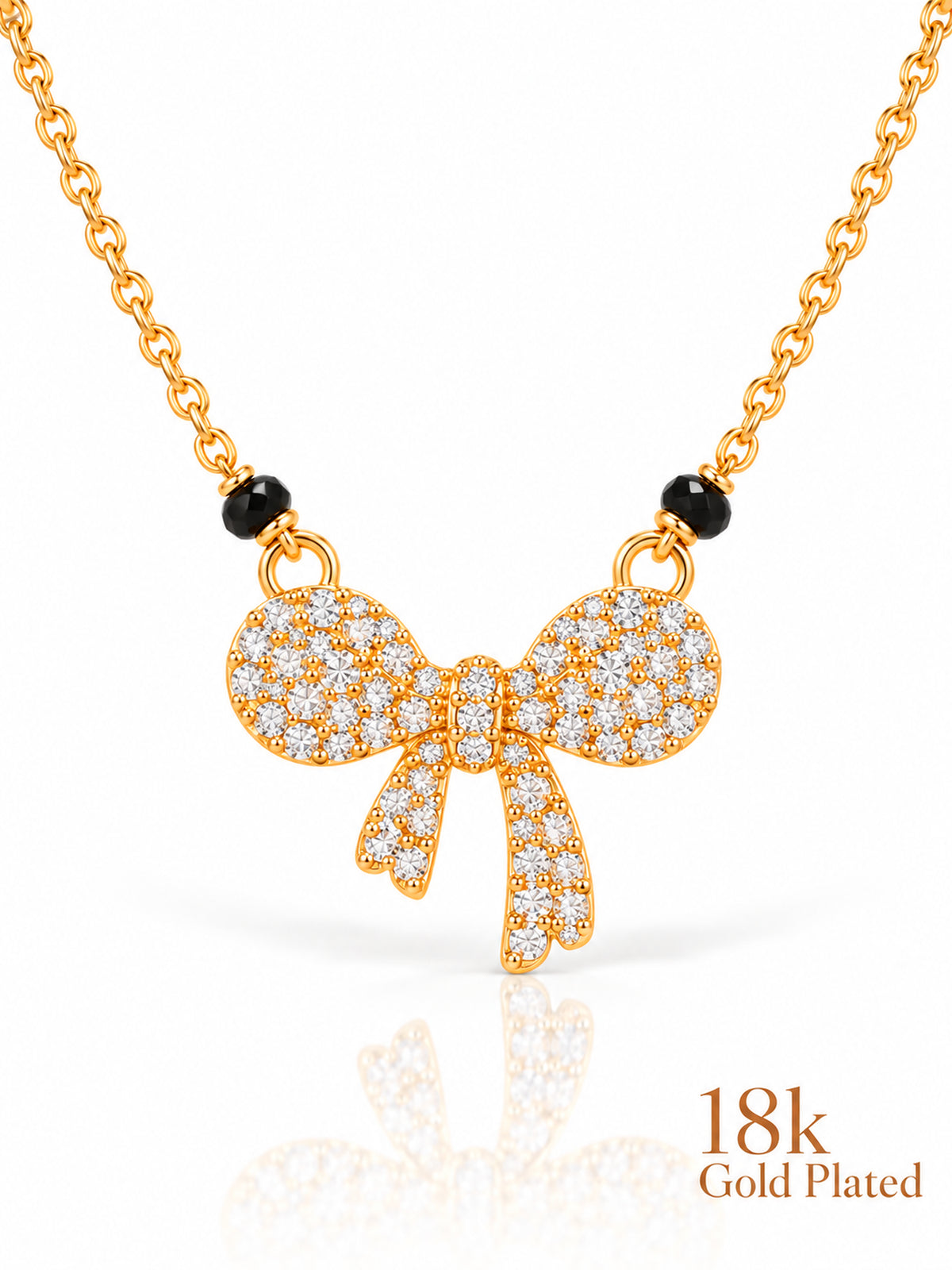 Pavé Bow Charm 18K Gold Plated Mangalsutra — closeup v1