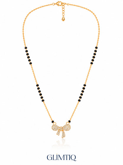 Pavé Bow Charm 18K Gold Plated Mangalsutra — full v1