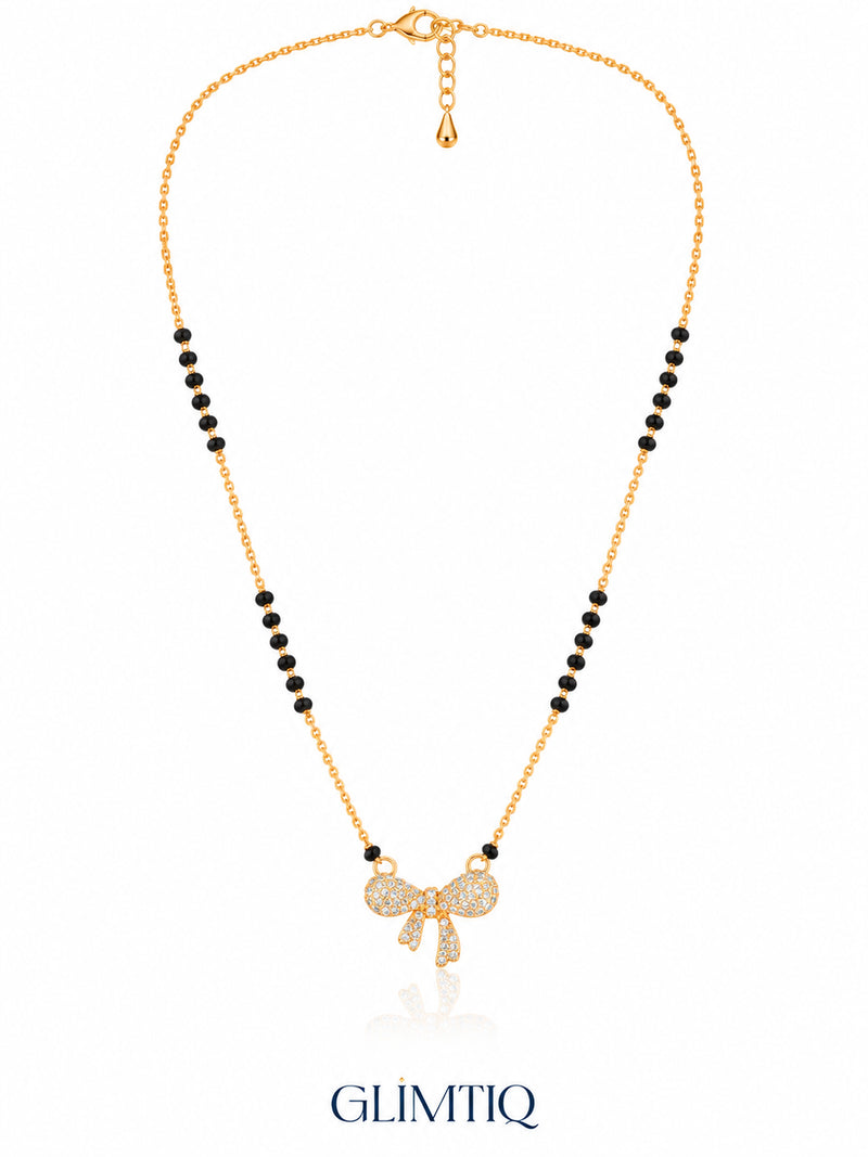 Pavé Bow Charm 18K Gold Plated Mangalsutra — full v1
