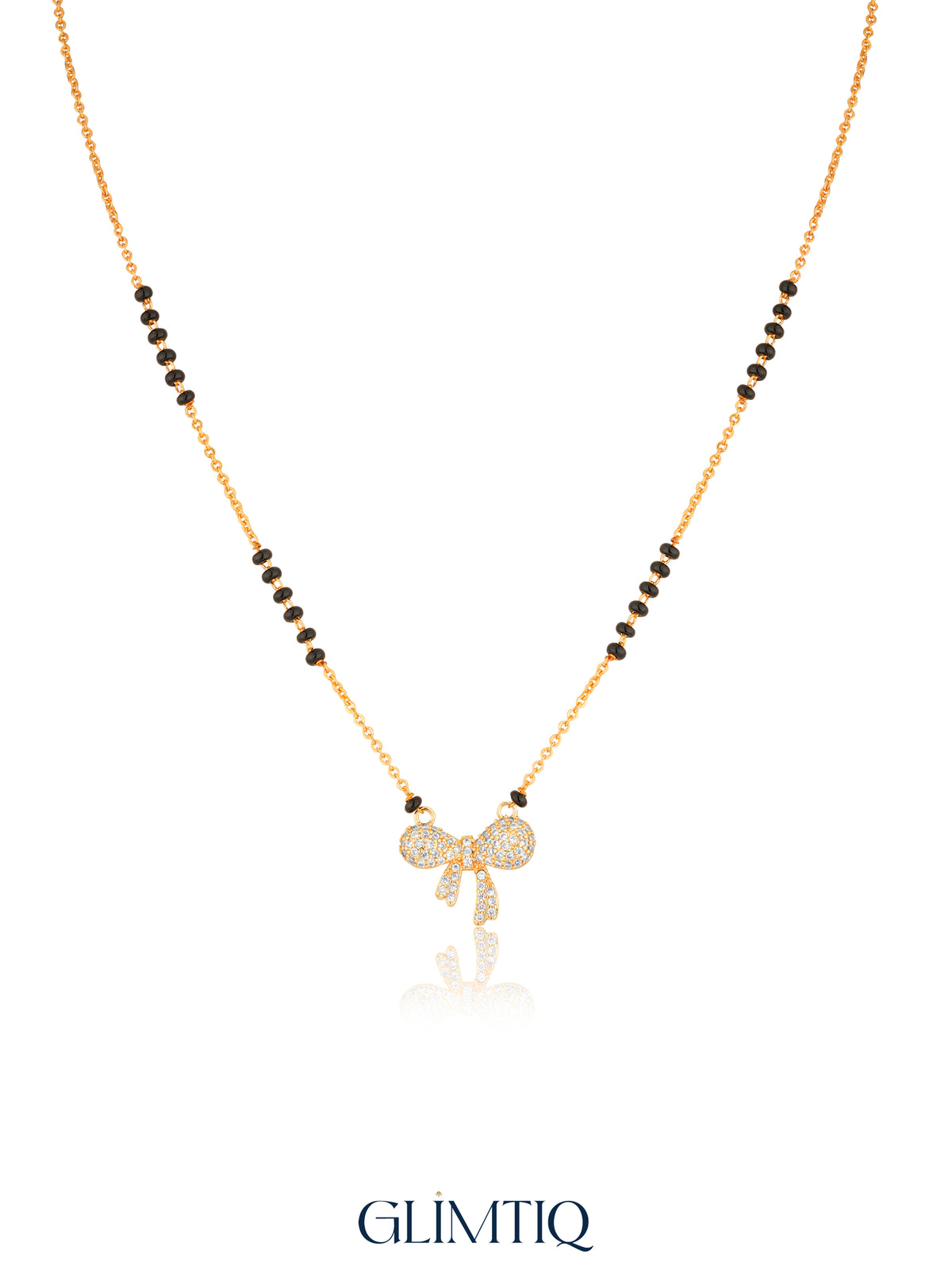 Pavé Bow Charm 18K Gold Plated Mangalsutra — studio