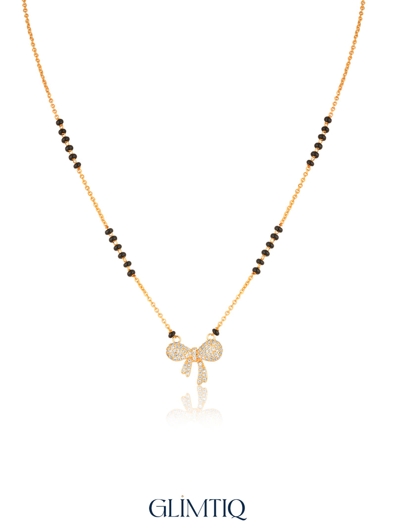 Pavé Bow Charm 18K Gold Plated Mangalsutra — studio