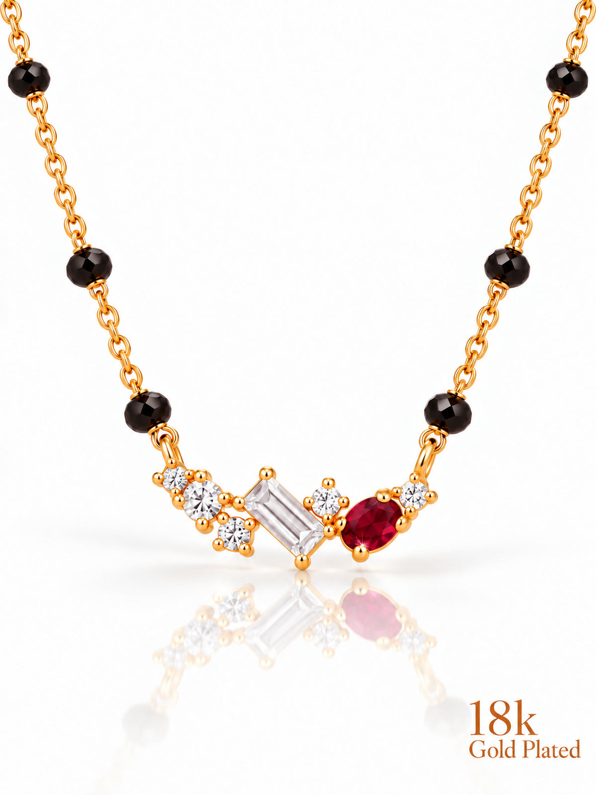 Baguette & Oval Arc mangalsutra closeup red v1