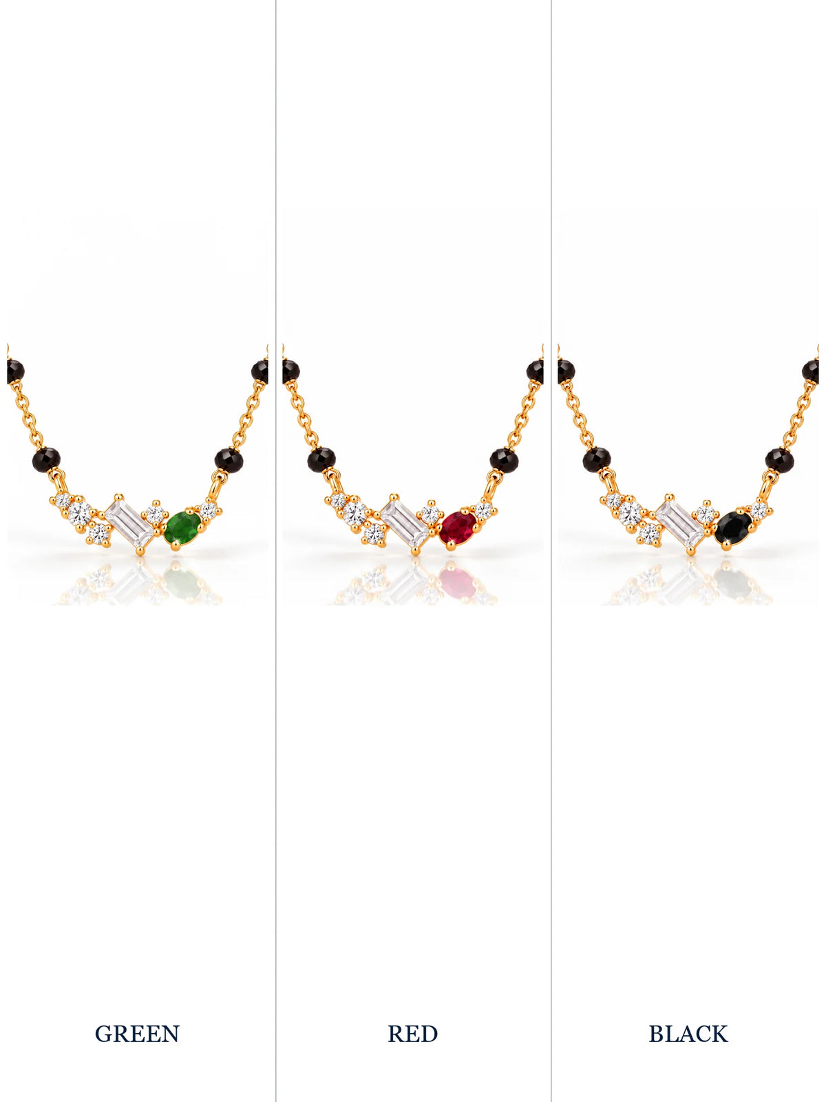 Baguette & Oval Arc 18K Gold Plated Mangalsutra colour comparison with visible chain