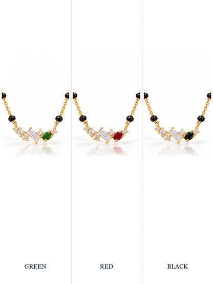 Baguette & Oval Arc 18K Gold Plated Mangalsutra colour comparison with visible chain