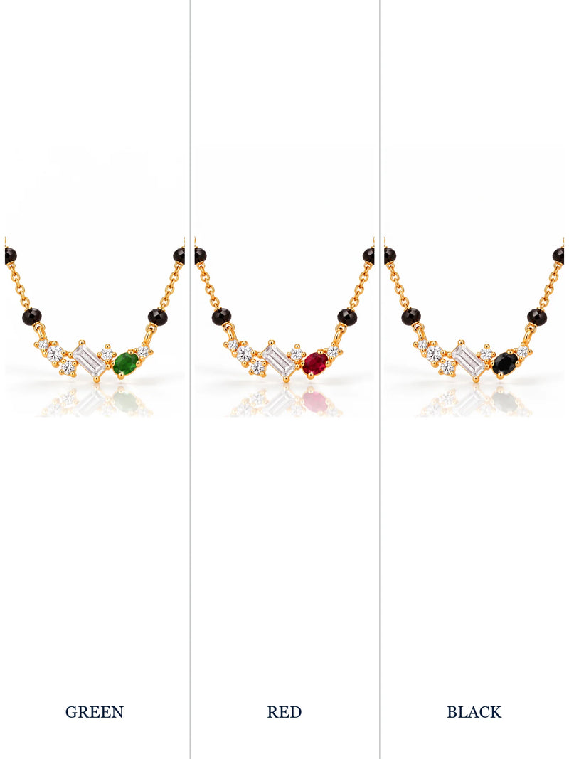 Baguette & Oval Arc 18K Gold Plated Mangalsutra colour comparison with visible chain