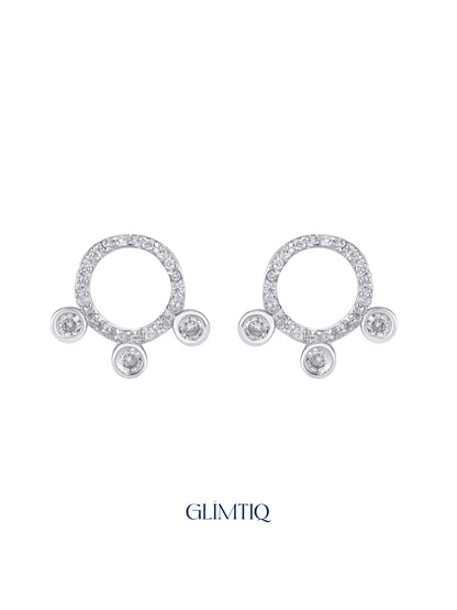Pair of Orbit Trio 18K Gold Plated Stud Earrings, studio view