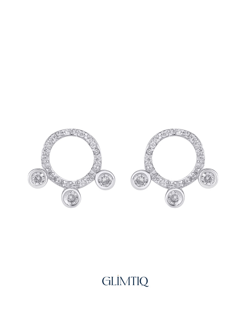 Pair of Orbit Trio 18K Gold Plated Stud Earrings, studio view