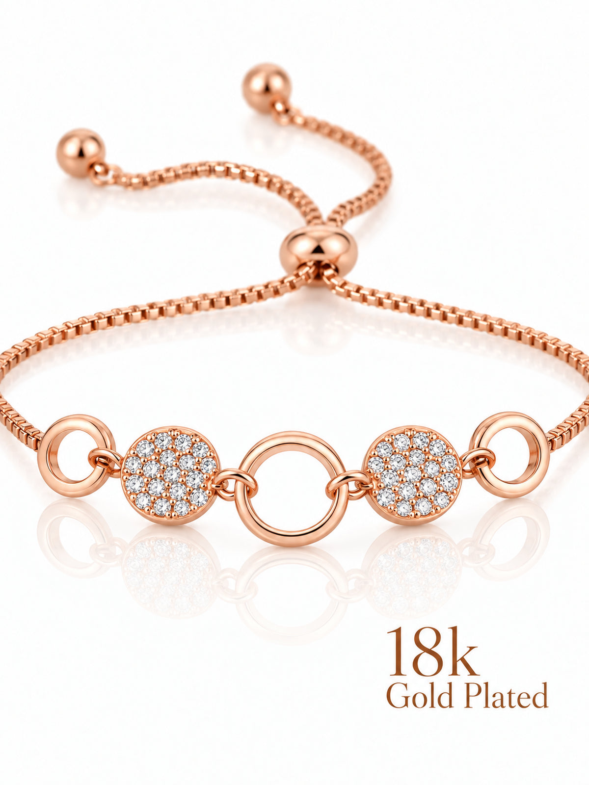 Orbital Golden Links 18K Rose Gold Plated Bracelet — closeup view