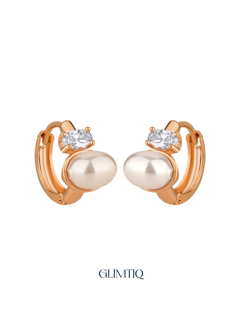 Pair of Pearl Duet 18K Rose Gold Plated Hoop Earrings, studio view