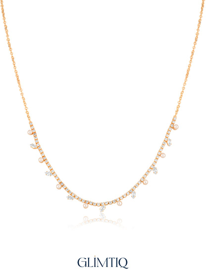 Pearl & Marquise Tennis Arc 18K Gold Plated Fringe Necklace — studio view