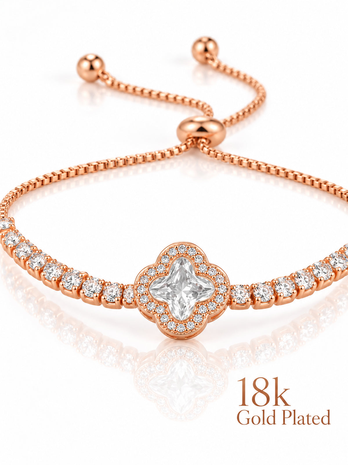 Radiant Clover 18K Rose Gold Plated Bracelet — closeup view