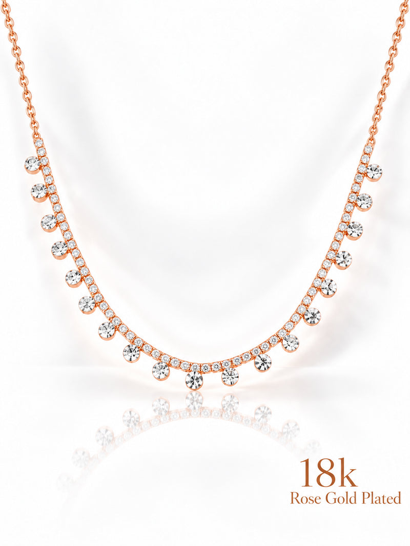 Solitaire Dangle Tennis Arc 18K Rose Gold Plated Necklace — pendant close-up