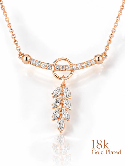 Sparkling Leaf Drop 18K Premium Gold Plated Necklace pendant close-up