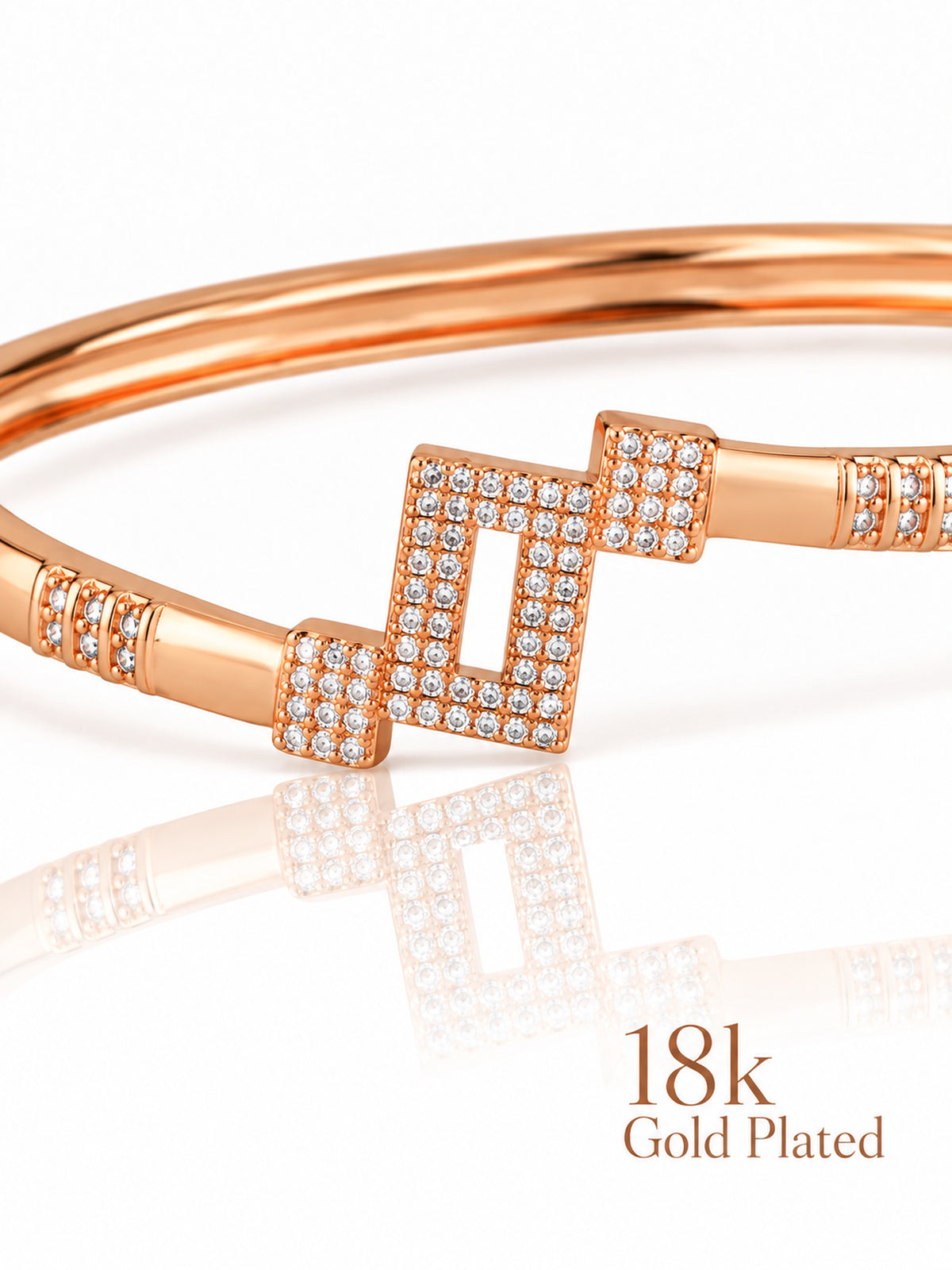 Sparkling Square 18K Rose Gold Plated Bracelet — closeup view