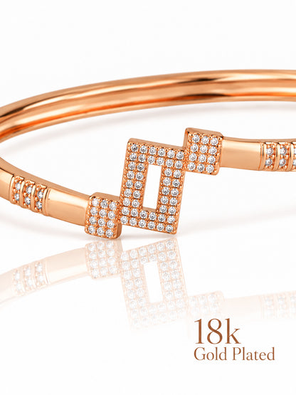 Sparkling Square 18K Rose Gold Plated Bracelet — closeup view