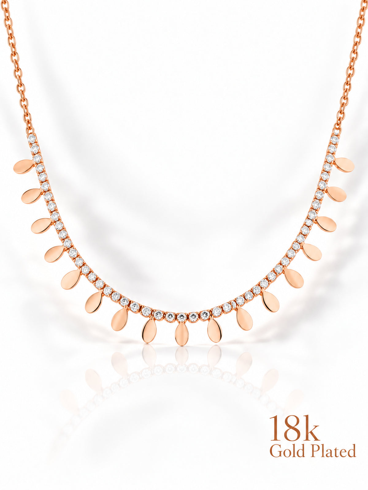 Sunlit Tennis Arc 18K Gold Plated Fringe Necklace — pendant close-up