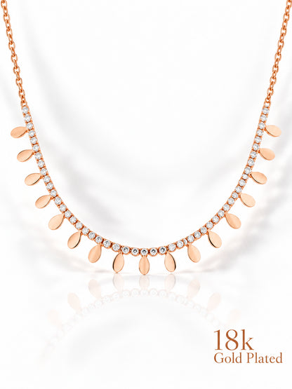 Sunlit Tennis Arc 18K Gold Plated Fringe Necklace — pendant close-up