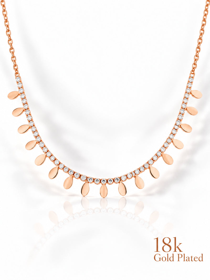Sunlit Tennis Arc 18K Gold Plated Fringe Necklace — pendant close-up