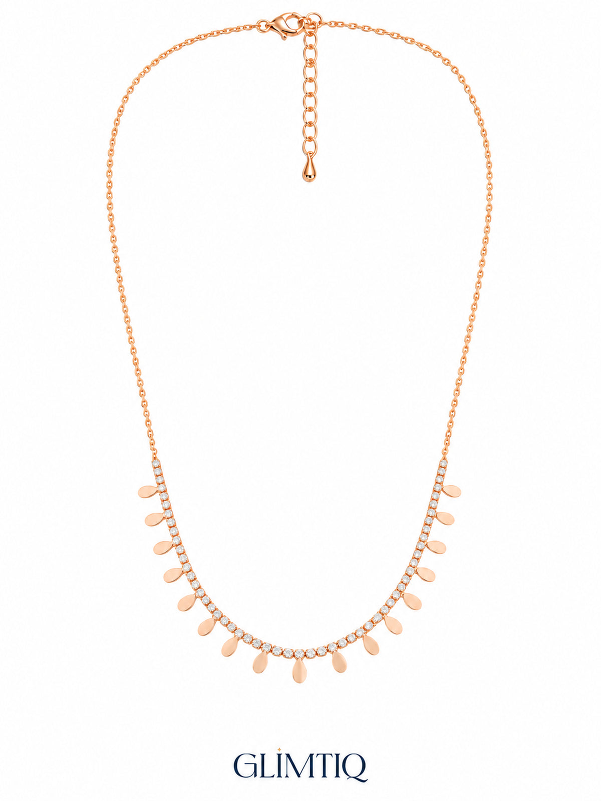 Sunlit Tennis Arc 18K Gold Plated Fringe Necklace — full chain