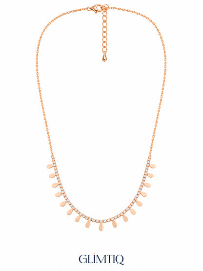 Sunlit Tennis Arc 18K Gold Plated Fringe Necklace — full chain