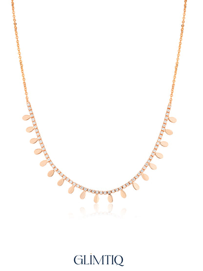 Sunlit Tennis Arc 18K Gold Plated Fringe Necklace — studio view