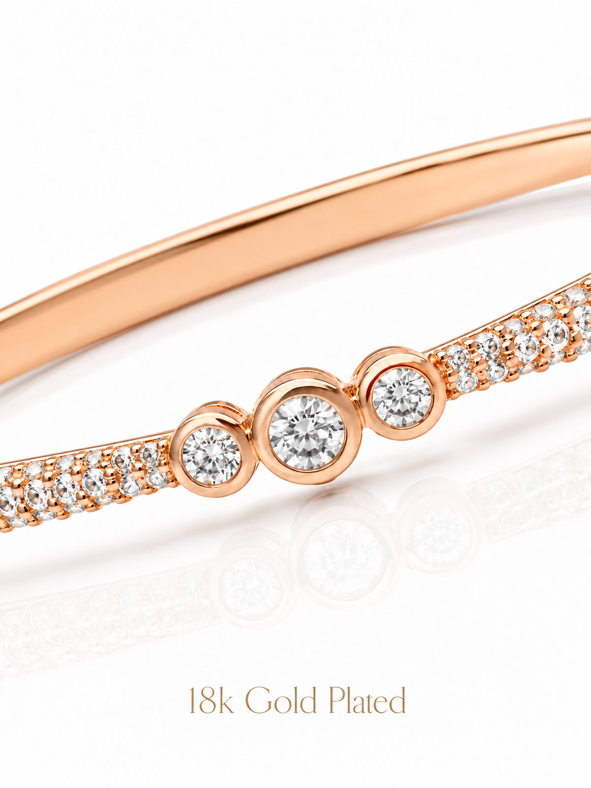 Close-up of Three Bright Sparkles 18K Rose Gold Plated Bracelet