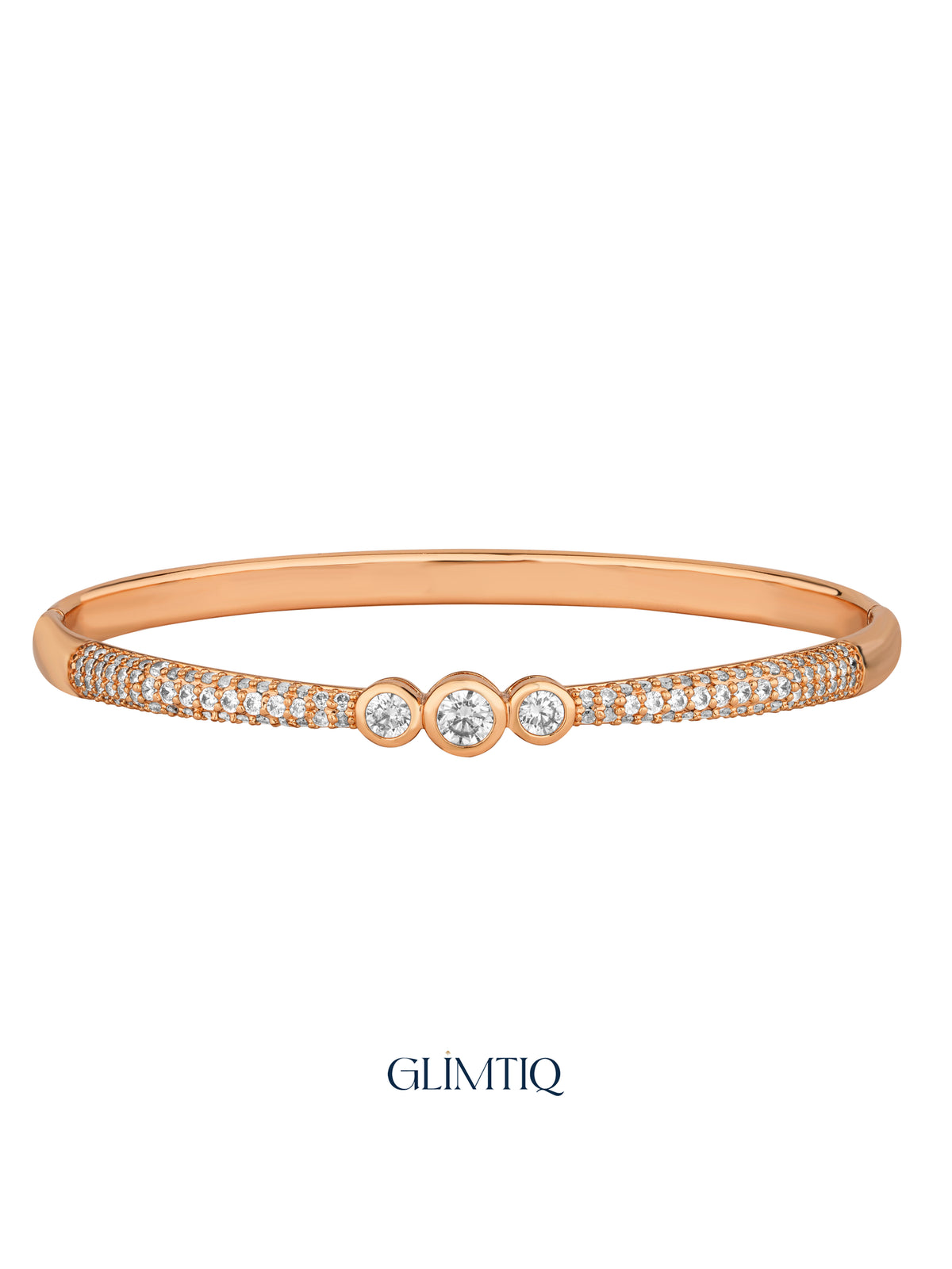 Three Bright Sparkles 18K Rose Gold Plated Bracelet, studio view