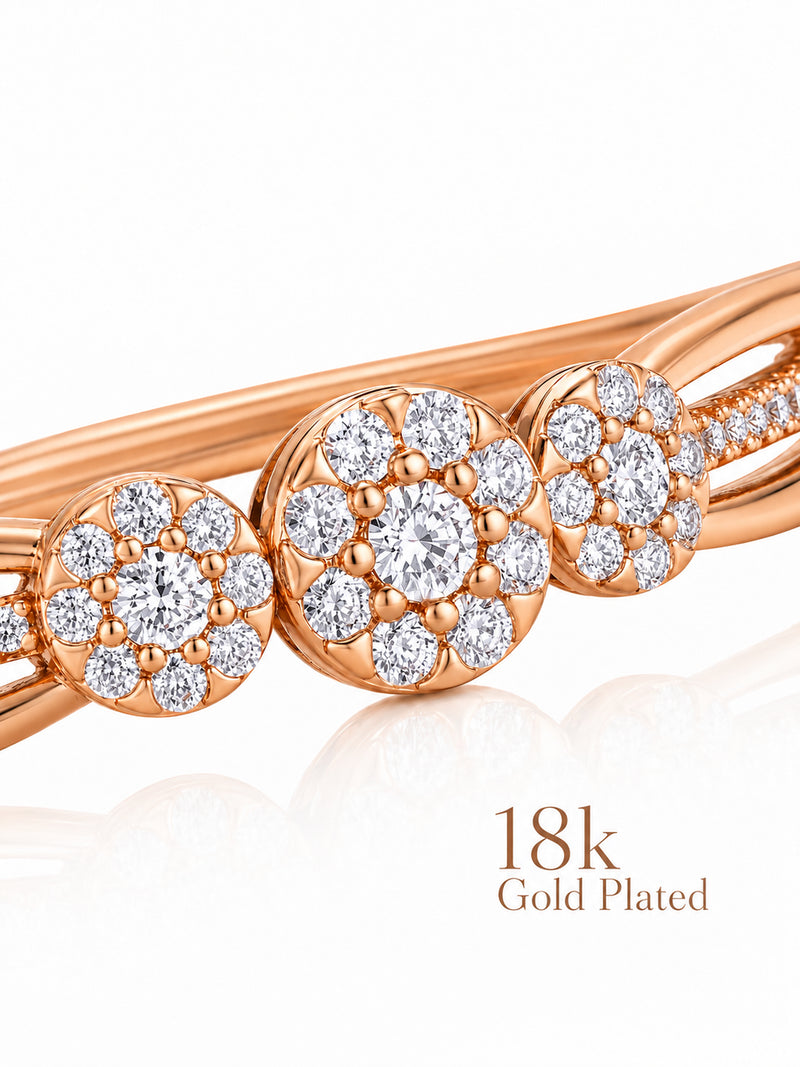 Close-up of Three Shining Floral bracelet with three stone-set flower motifs