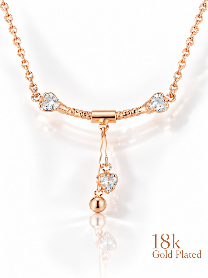 Twin Heart Drop 18K Gold Plated Necklace pendant close-up