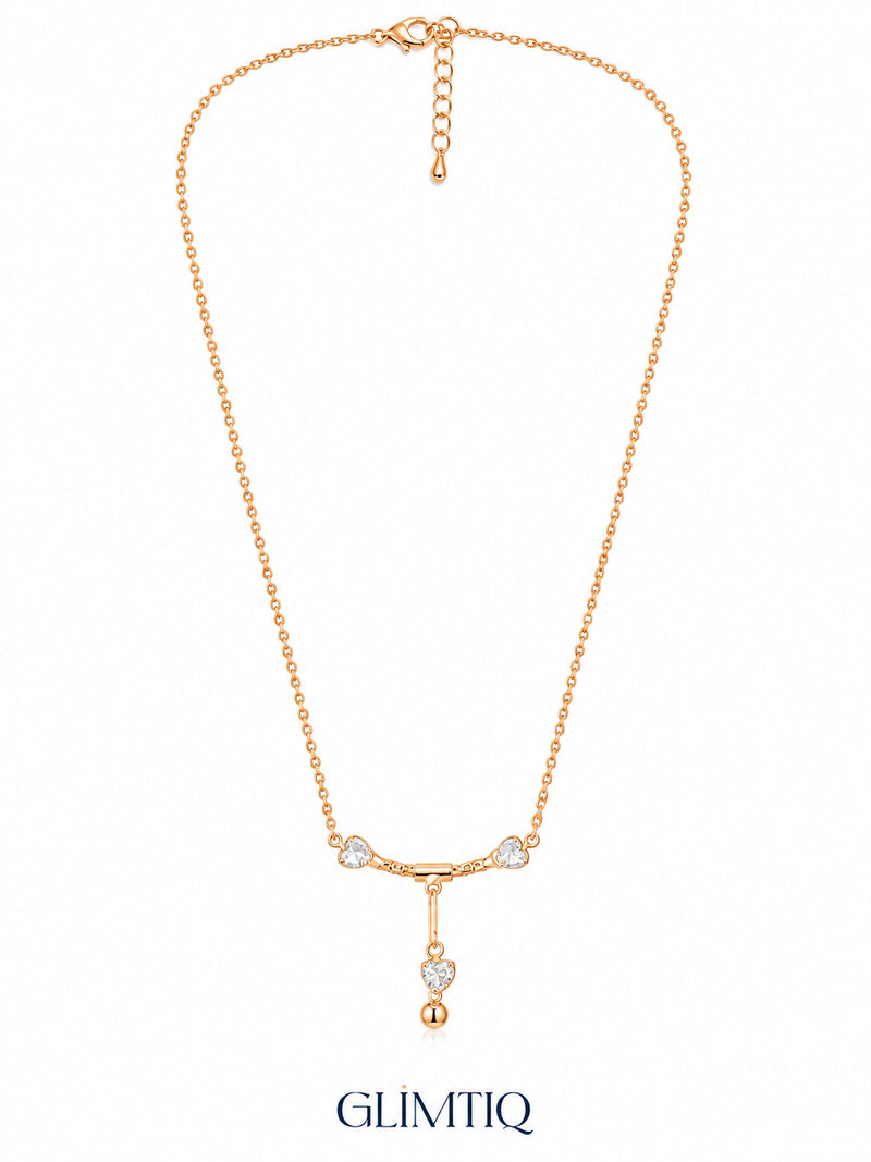 Full Twin Heart Drop necklace showing the chain, clasp, extender and hanging heart